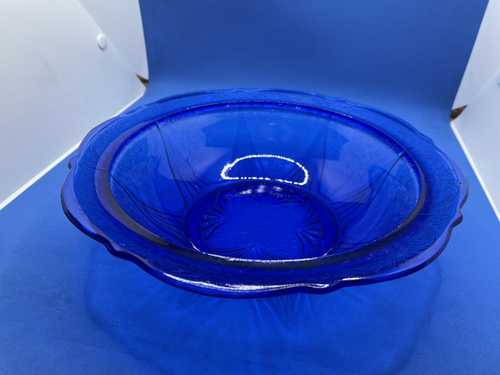 Hazel-atlas Royal Lace Ritz Blue 10’’ Fruit Bowl