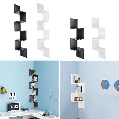 3 5 Tiers Opt Wall Corner Wood Shelf Zig Zag Floating Display Home Furniture