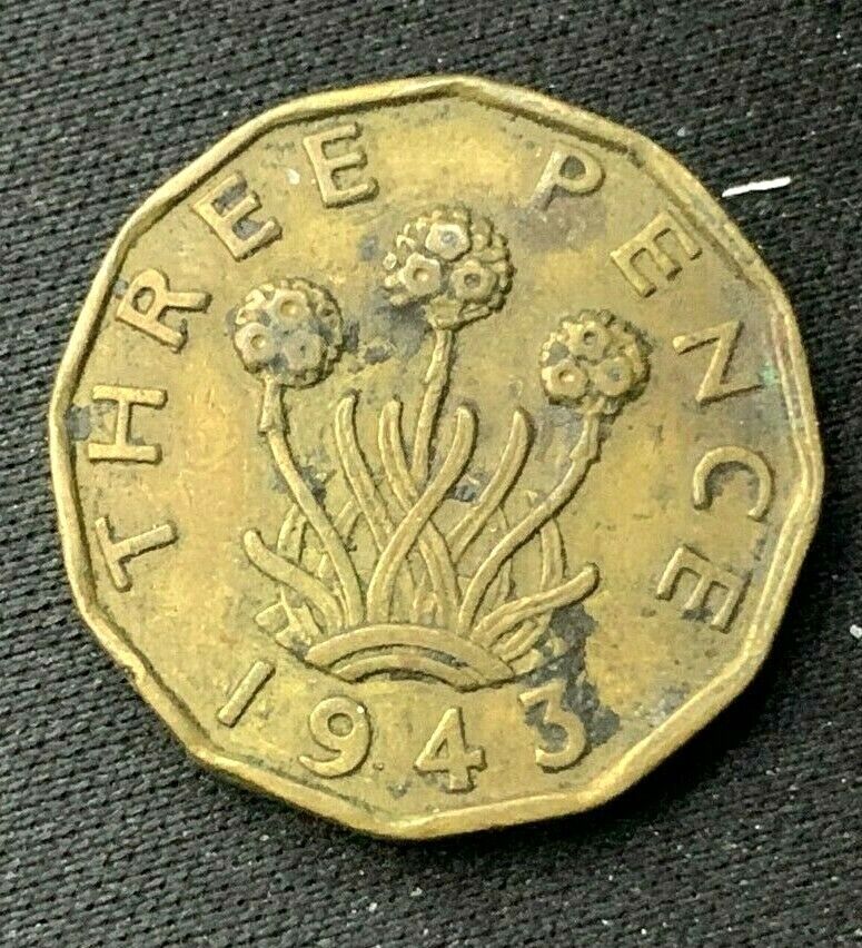 1943 Great Britain 3 Pence Coin Xf   World Coin   Nickel Brass   #k1028