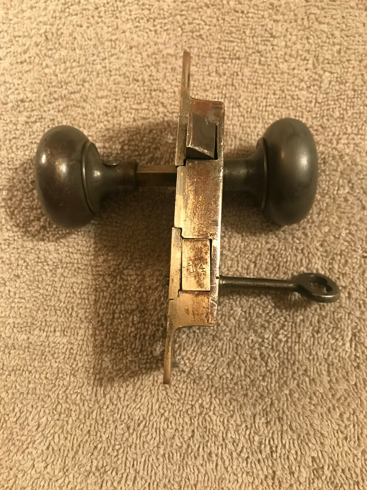 Old Working Brass Rim Lock By Russwin, Rim Lock, Knobs & Key, Free S/h