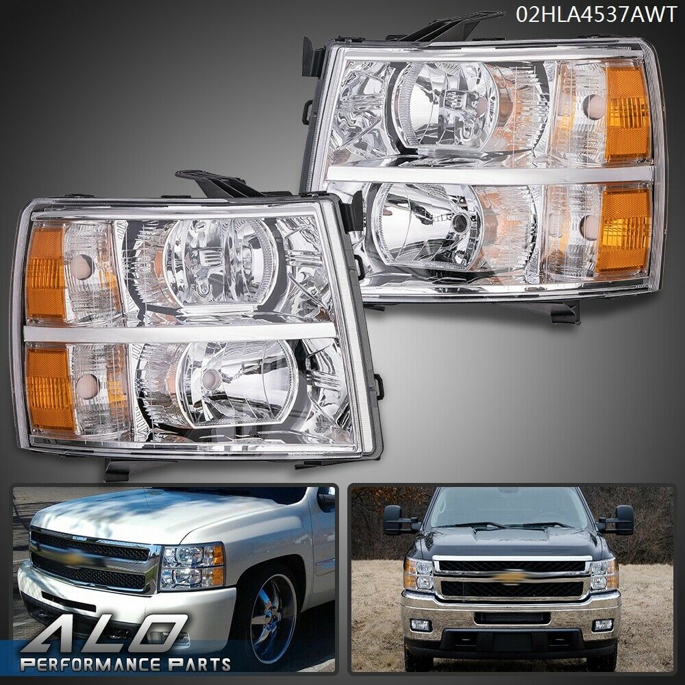 Fit For 07-13 Chevy Silverado 1500/2500amber Headlights Chrome Replacement