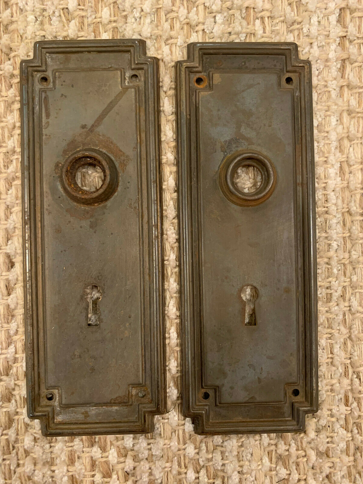 Pair Of Antique Steel Door Knob Plates