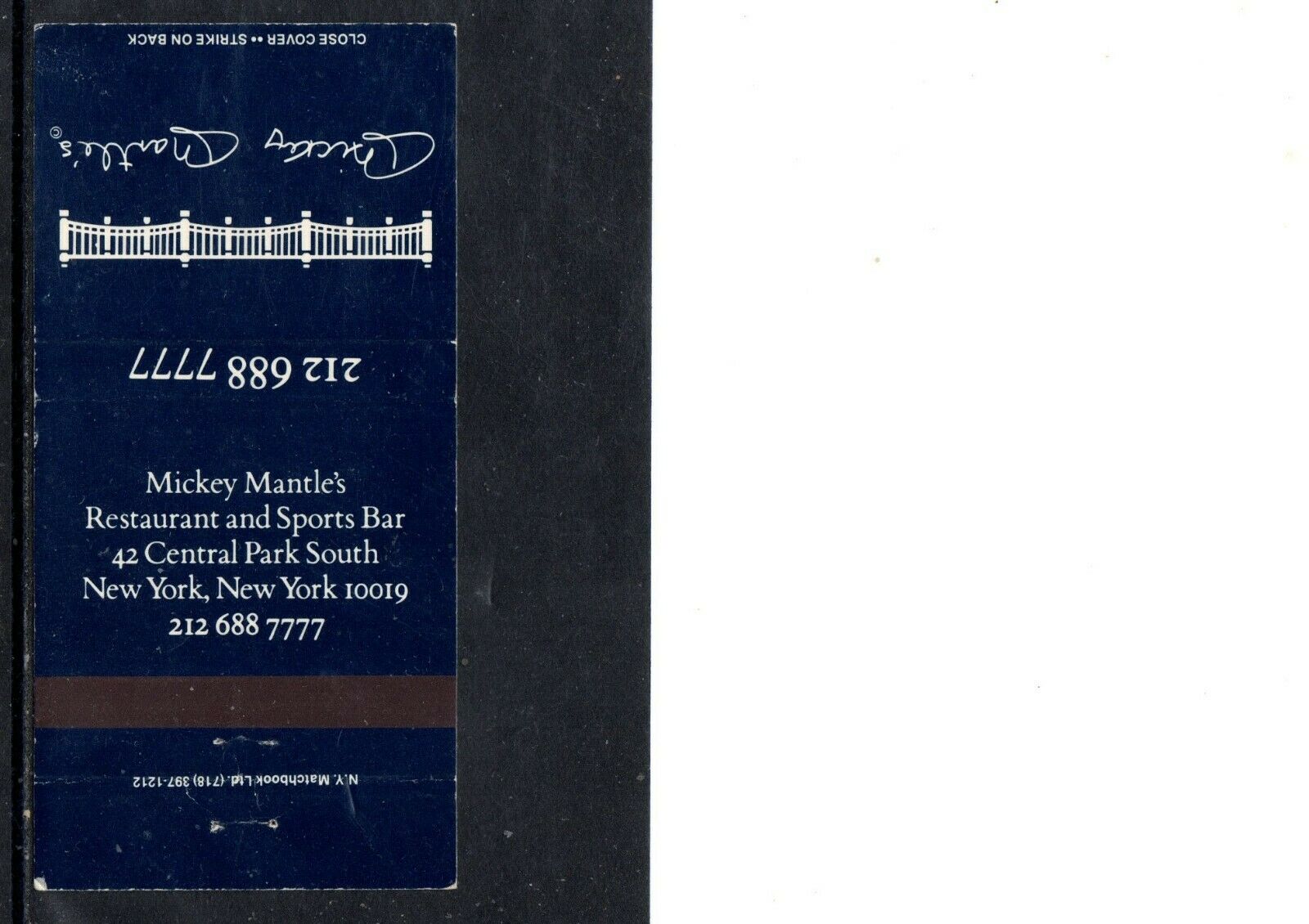 Early Mickey Mantle Matchbook Cover, Mickey's Restaurant In N.y.c., N.y.