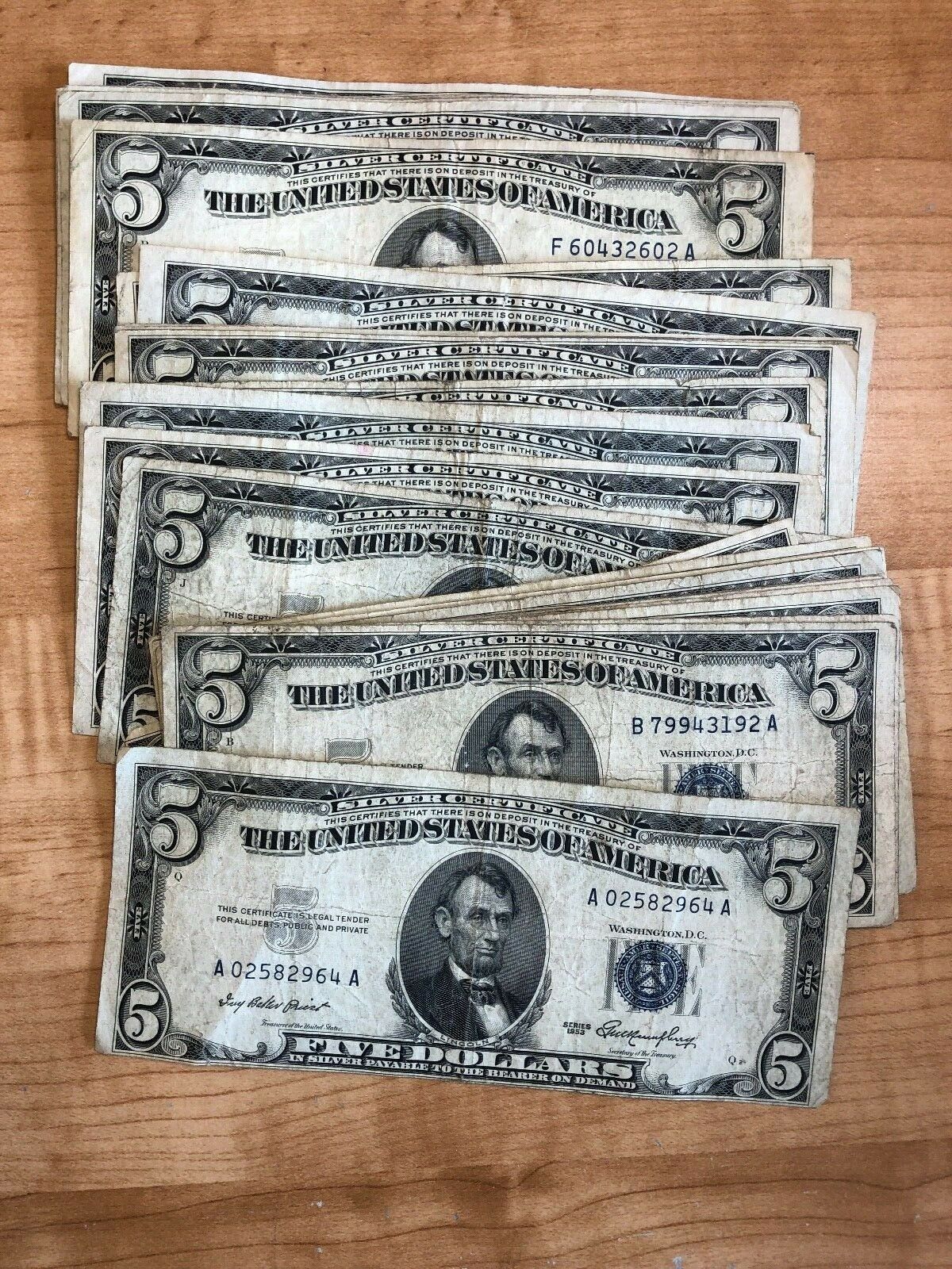 1953 Five Dollar Blue Seal Note Silver Certificate Old Us Bill $5 Free Shipping