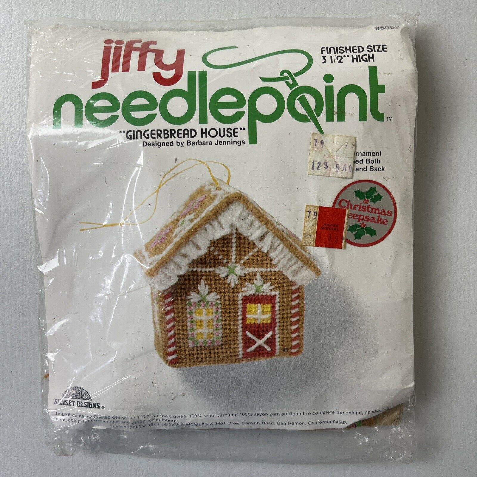 Vtg Jiffy Needlepoint Christmas Ornament Kit Gingerbread House #5052 3.5" New
