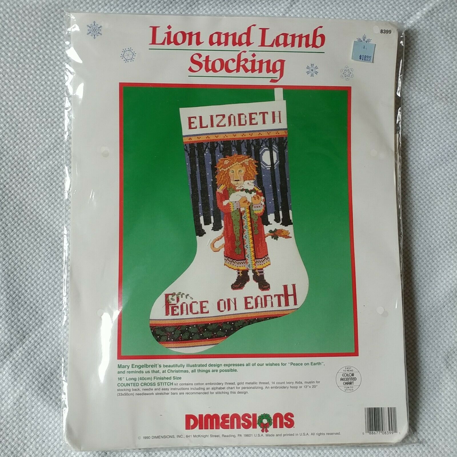 Dimensions 1990 Lion And Lamb Stocking Needlepoint Christmas Kit 8399 Sealed Nos
