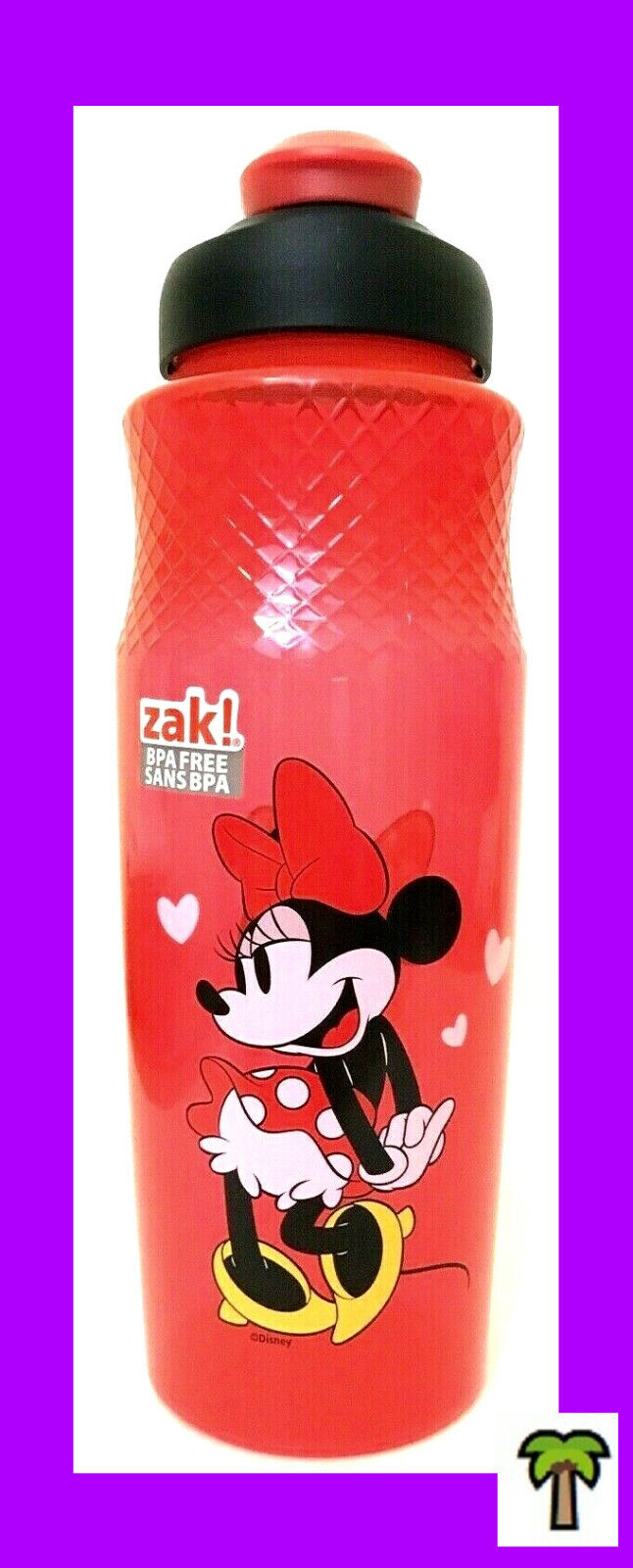 🌴 Disney Minnie Mouse 30oz Water Bottle Red Snap Close Lid Bpa Free Zak New