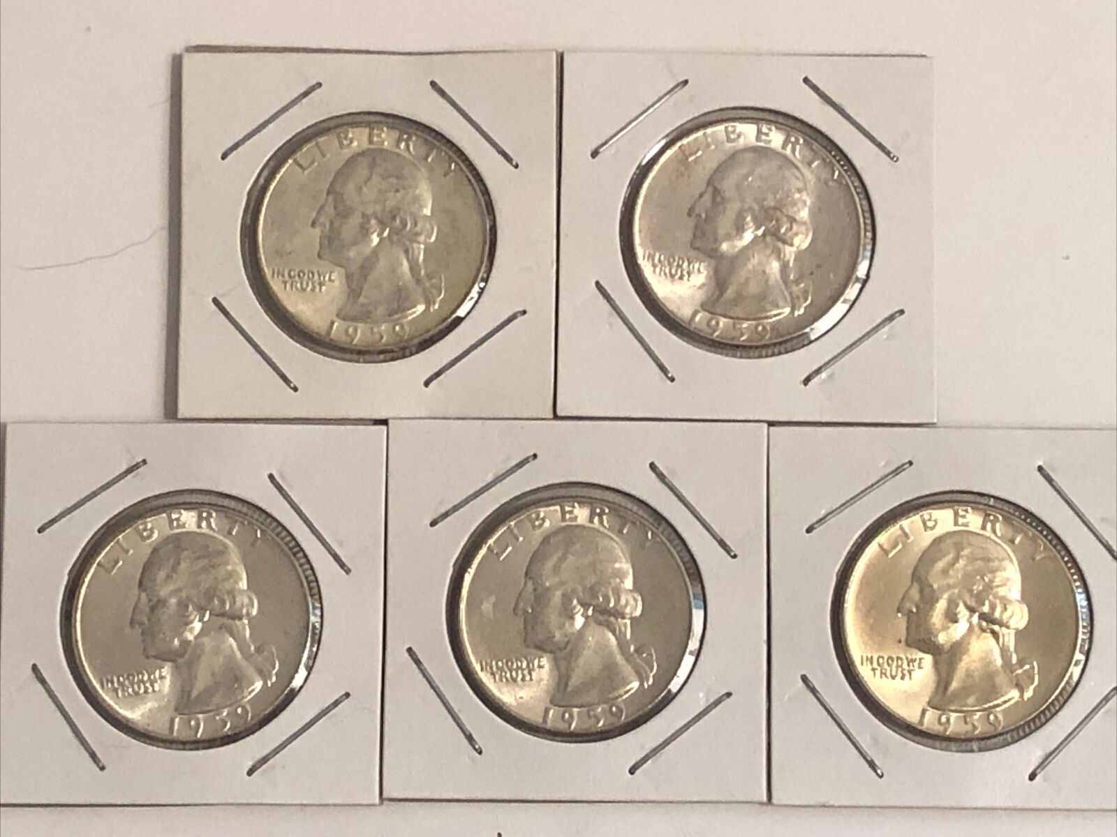 Lot Of 5 Bu1959p Silver Washington Quarters $1.25 Fv #35