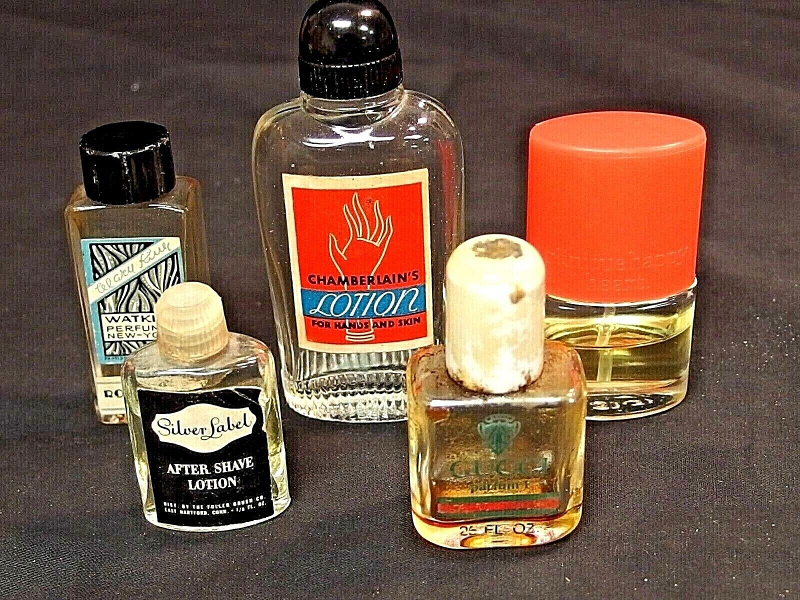 Lot Of 5 Vintage Miniature Perfume & Lotion Bottles--includes Gucci & Clinique