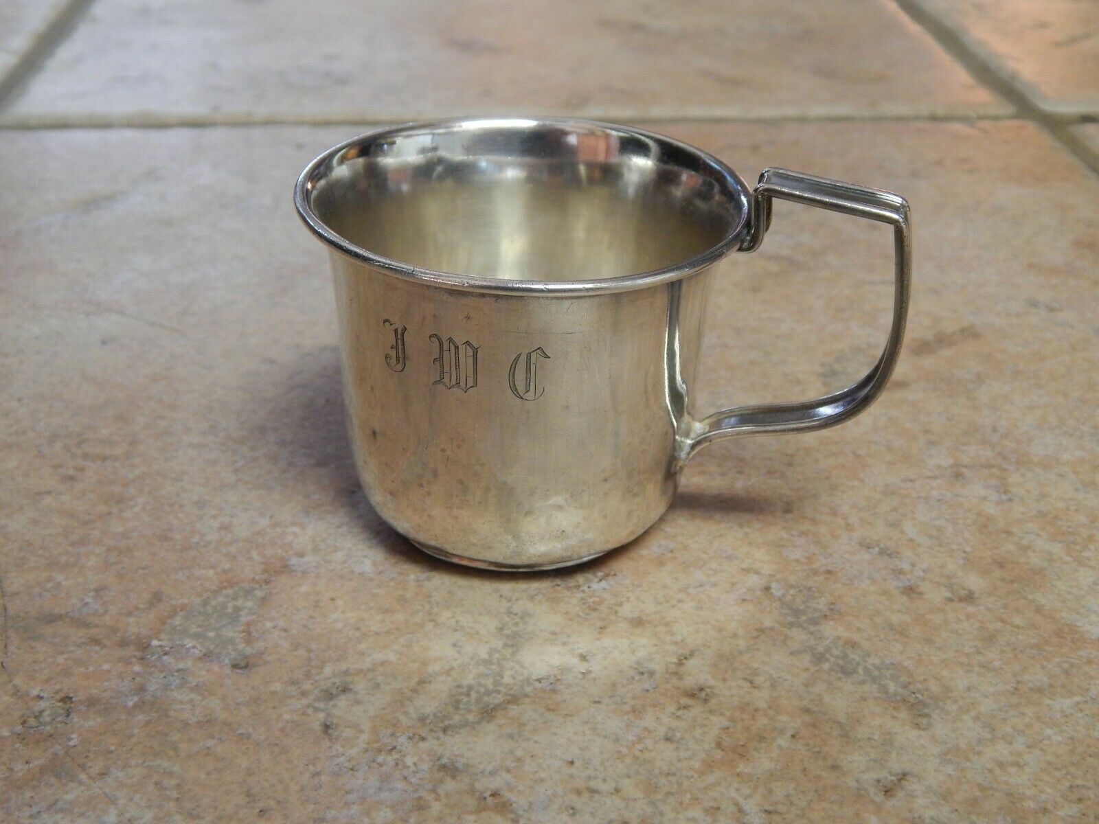 Antique  Stone  Sterling Silver Co Art Deco  Baby Cup With Mono