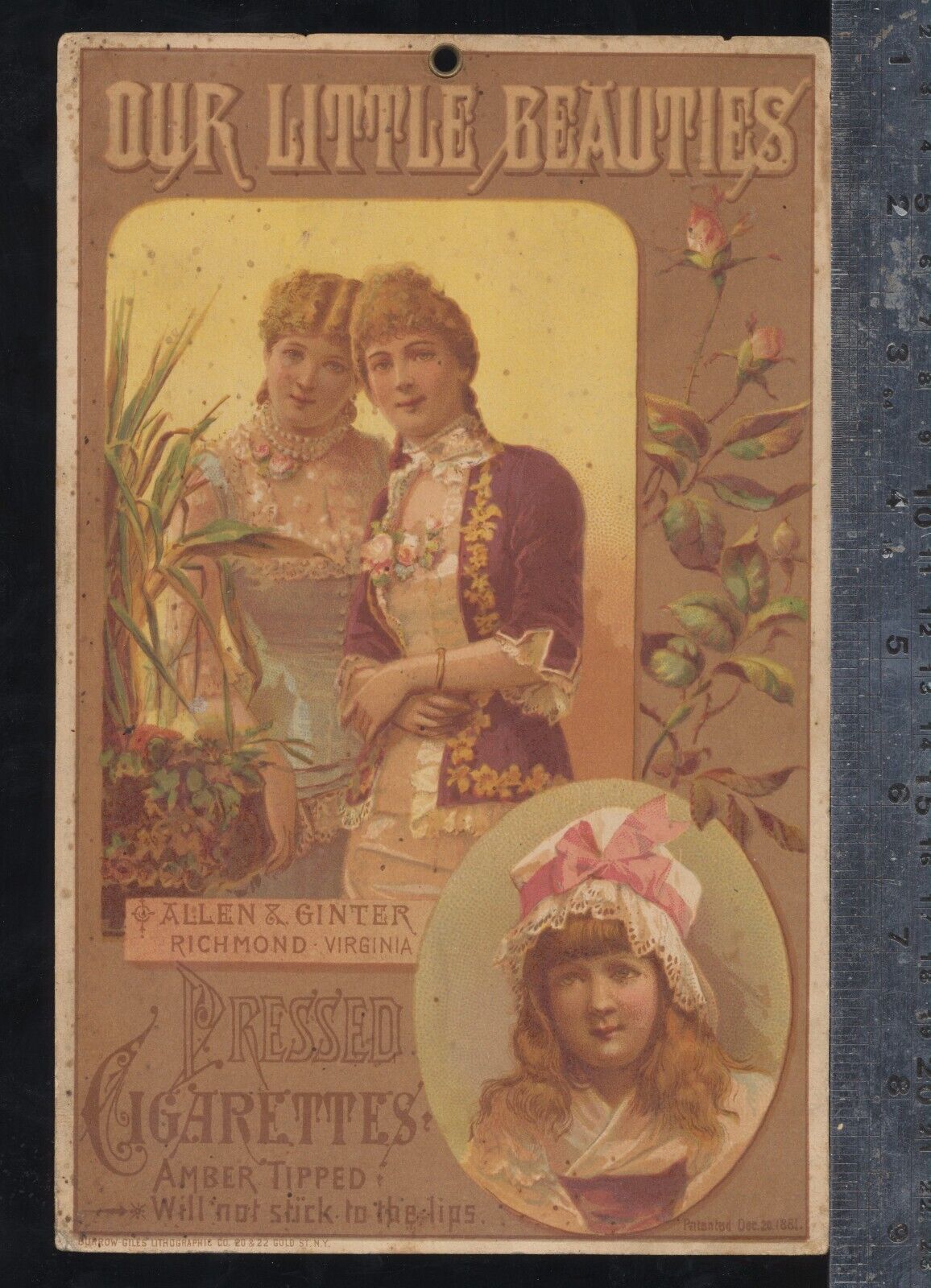 Rare 1881 Nyc Hanging Store Card Allen & Ginter Little Beauties Cigarettes Nr