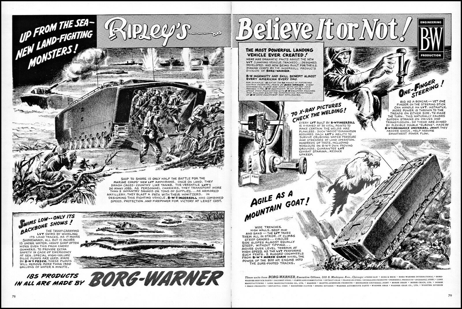1954 Ripley's Believe It Or Not Borg-warner Us Military Vintage Art Print Ad L73