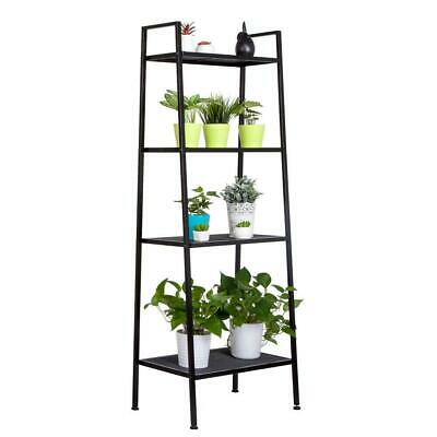 4 Tiers Metal Leaning Ladder Shelf Bookcase Bookshelf Storage Shelves Black Us