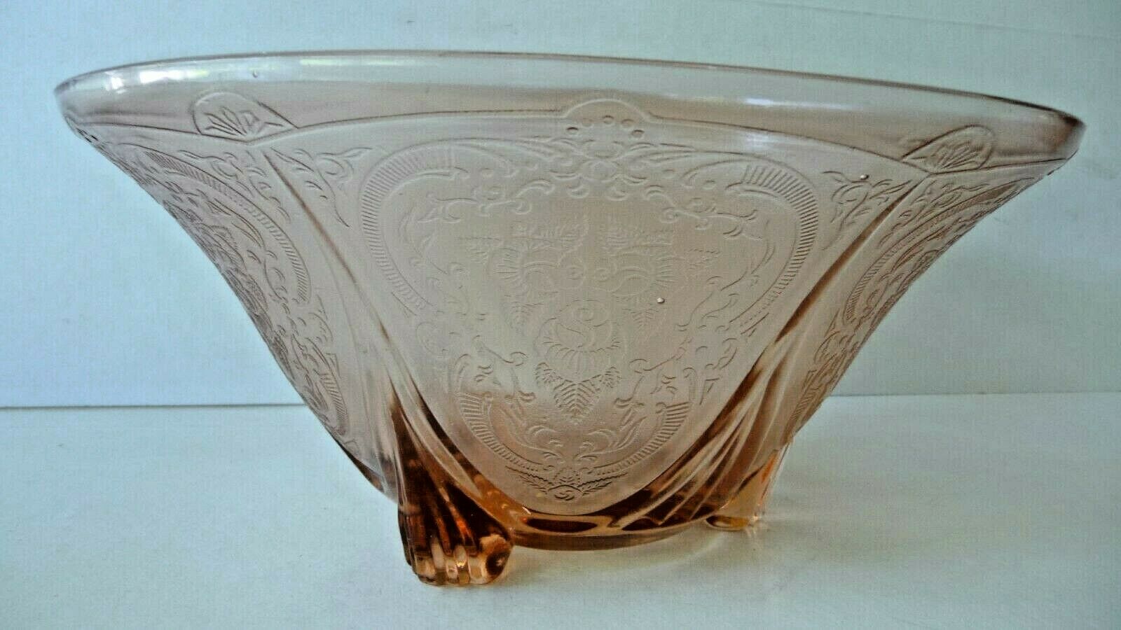 Hazel Atlas Pink Depression Glass 3-toed 10” Straight Edge “royal Lace” Bowl