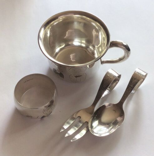 4 Piece Japanese 950 Sterling Silver Baby Set