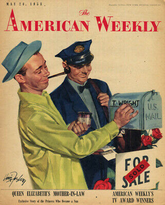 American Weekly Cover 5/24 1953 Fosberg: New Name On Mailbox For Mailman To See