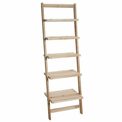 Five Tier Ladder Style Wooden Storage Shelf Natural Finish