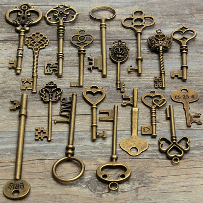 18 Assorted Antique Retro Large Skeleton Keys Bronze Steampunk Pendant Gifts