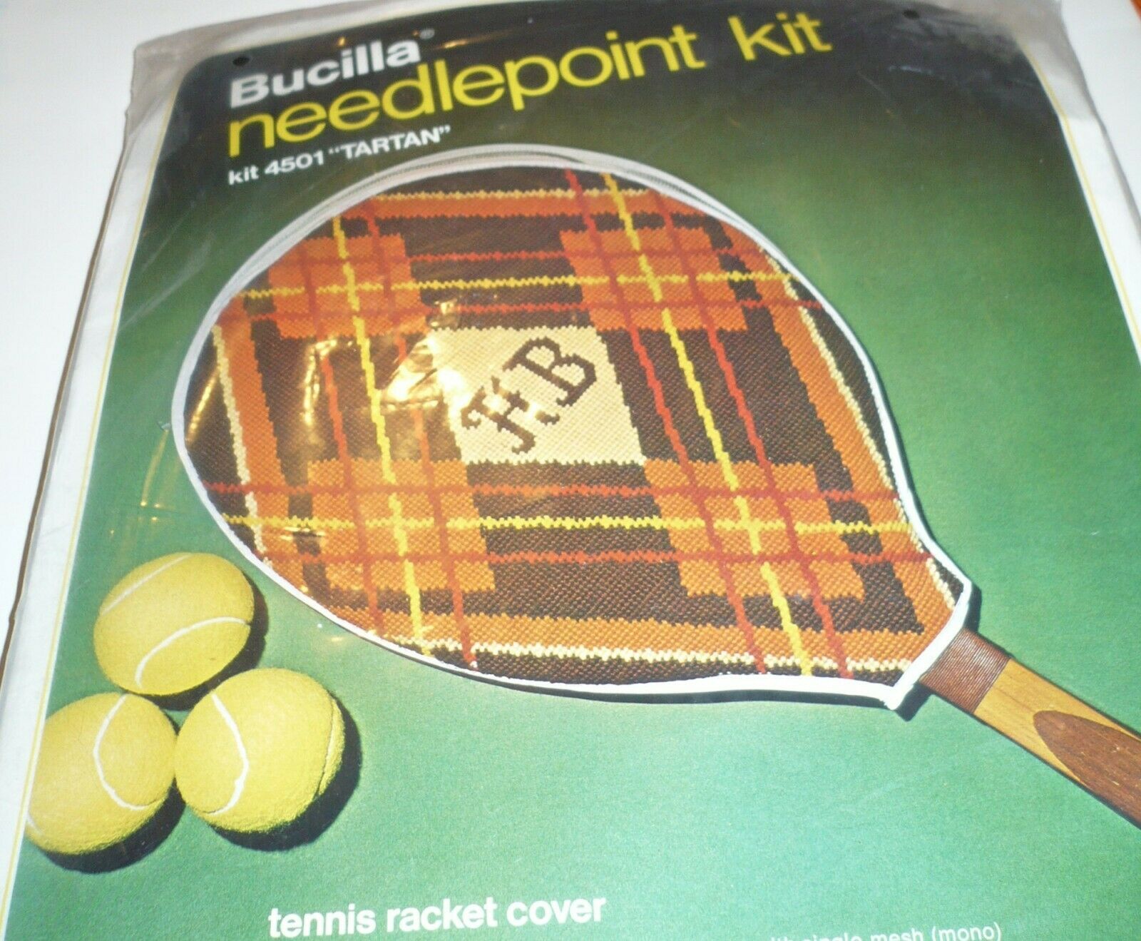 Tartan Bucilla Kit  #4501 Tennis Racket / Raquet Cover Vintage Needlepoint Kit