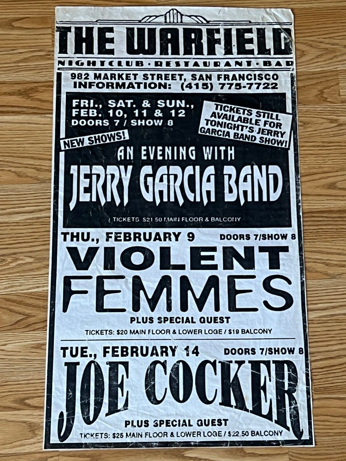 Likely Unique Jerry Garcia Band Original Concert Poster Display For The Warfield