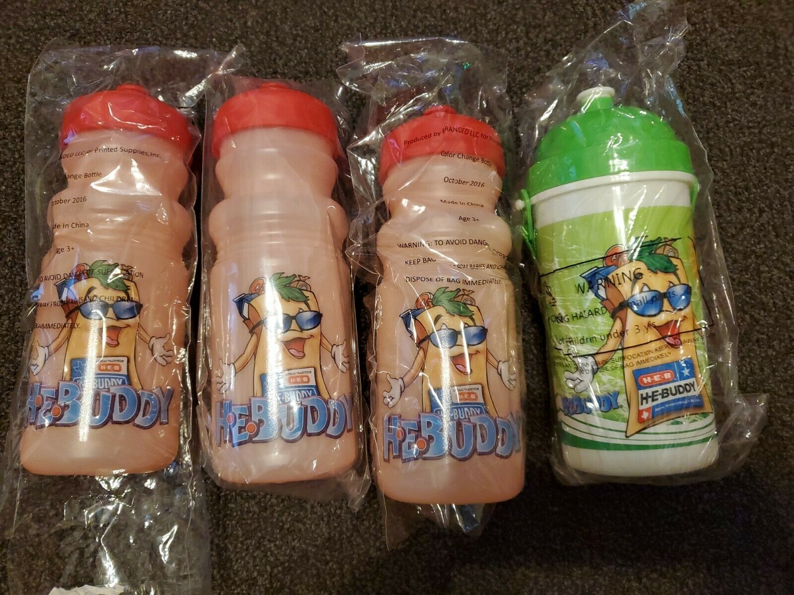 New Lot Of 4 Heb Buddy Kids Water Bottles