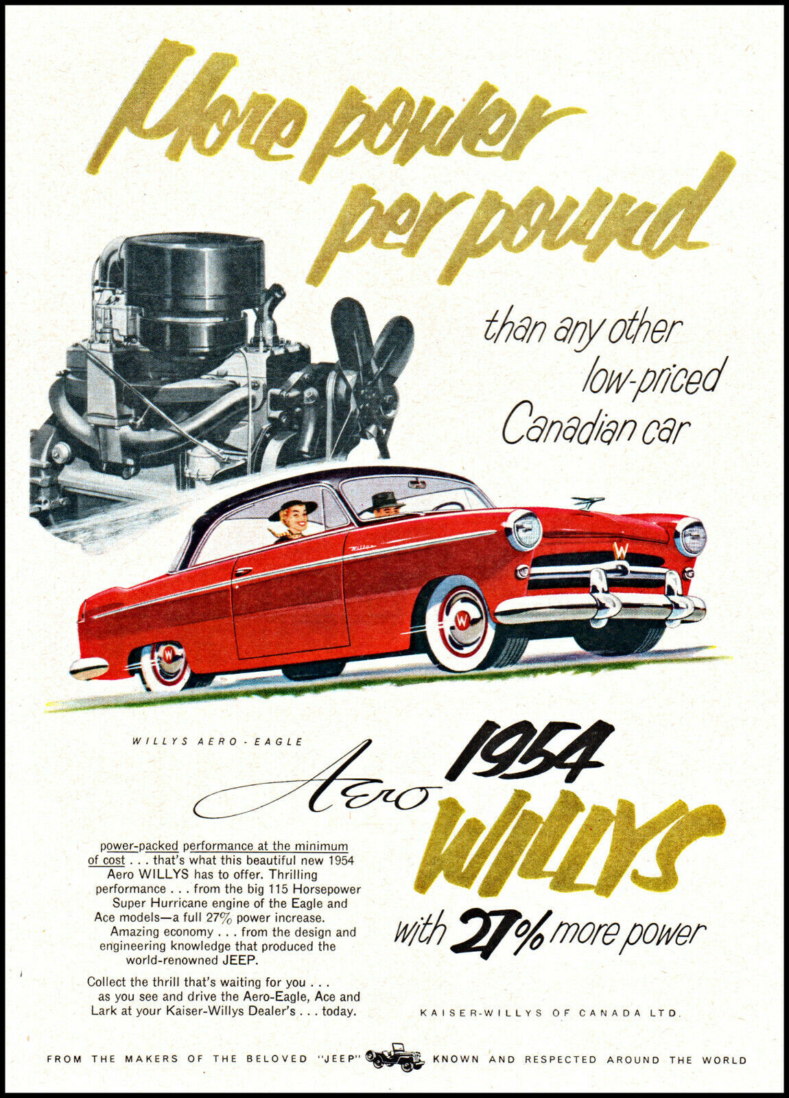 1954 Willys Aero-eagle Car Of Canada Automobile Engine Retro Art Print Ad L70