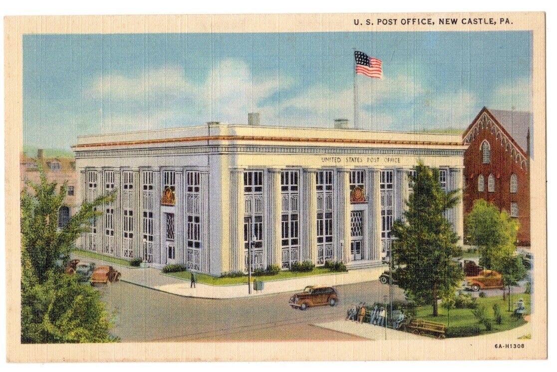 New Castle Pennsylvania C1930's United States Post Office Building, Vintage Car